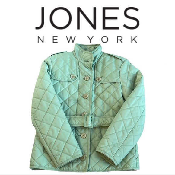 Jones New York Signature Green Quilted Belted Jacket • Small - Picture 1 of 11